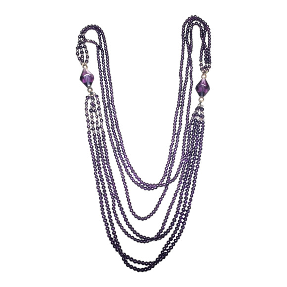 None Jewelry - Vintage Amethyst-colored Bead Necklace